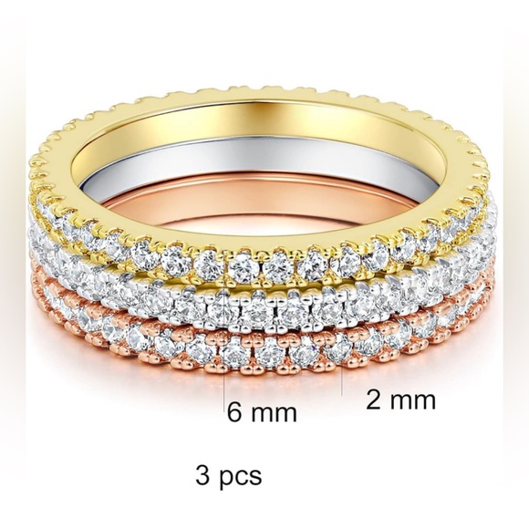 A8. Eternity Stackable Rings, 18k Multicolor Plated Cubic Zirconia 3 Pc Set - Picture 2 of 8